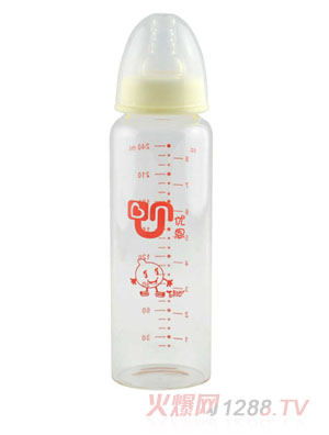 優(yōu)恩黃色標口晶鉆直身玻璃奶瓶240ml