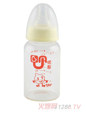 優(yōu)恩黃色標口晶鉆直身玻璃奶瓶120ml
